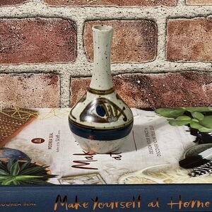 VTG MCM EYE Otagiri Japan Pottery Bud Vase Round Blue Brown Ceramic Speckled